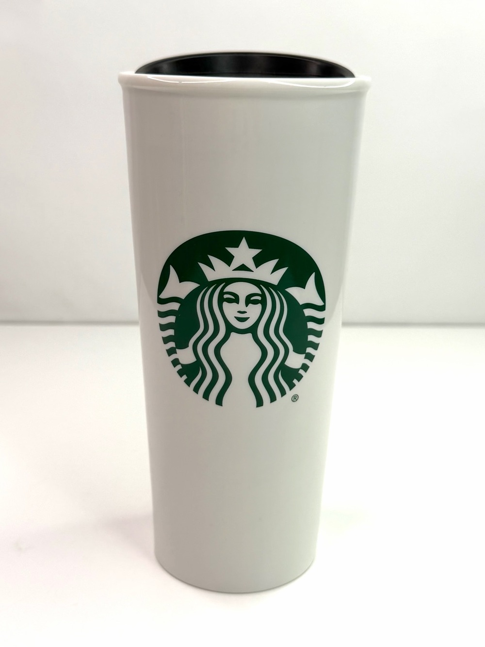 Starbucks White Green Siren Logo Ceramic 16oz Travel Mug